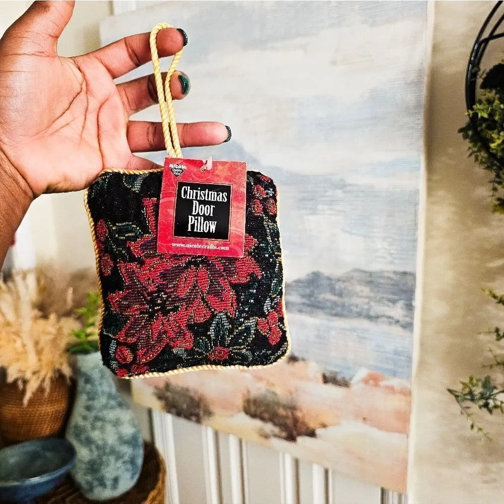 New Y2K Nicole Crafts Poinsettia Christmas Tapestry Mini Door Pillow.